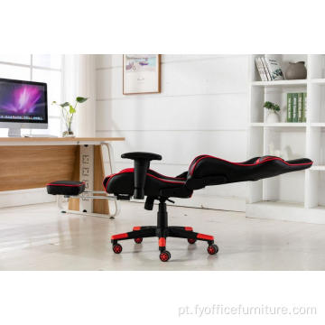 Cadeira vermelha para jogos de computador totalmente vendida com apoio para os pés e encosto com almofada